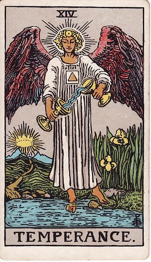 La Templanza carta del tarot (baraja Rider-Waite-Smith)